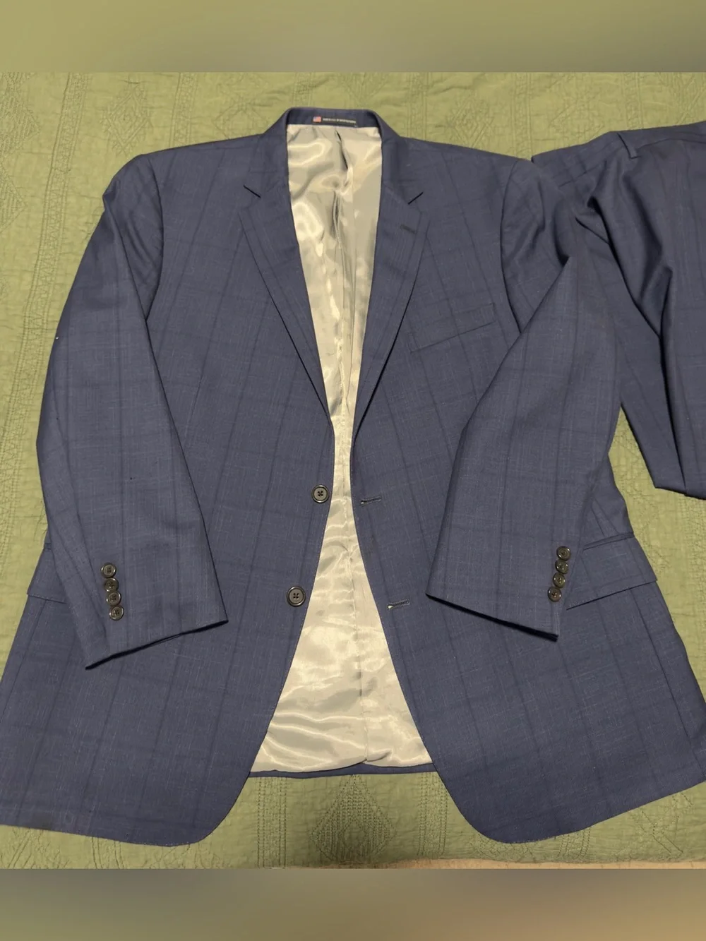 Hart Schaffner Marx Men’s Blue Plaid 2 Piece Suit 48R Made in USA